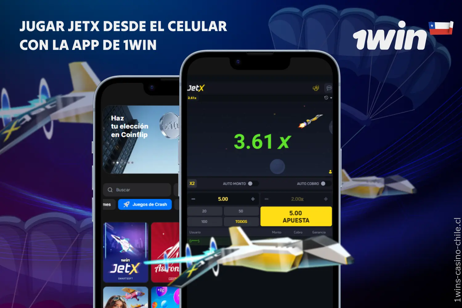 Disfruta de JetX en 1win desde cualquier lugar de Chile gracias a su aplicación móvil optimizada